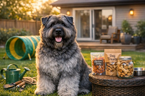 Bouvier Des Flandres enjoying suburban life with grooming and enrichment activities
