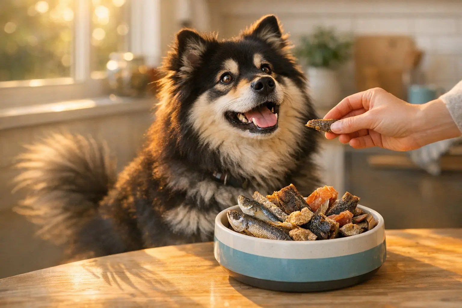 Fish treats for dogs showing healthy omega-rich benefits and natural ingredients