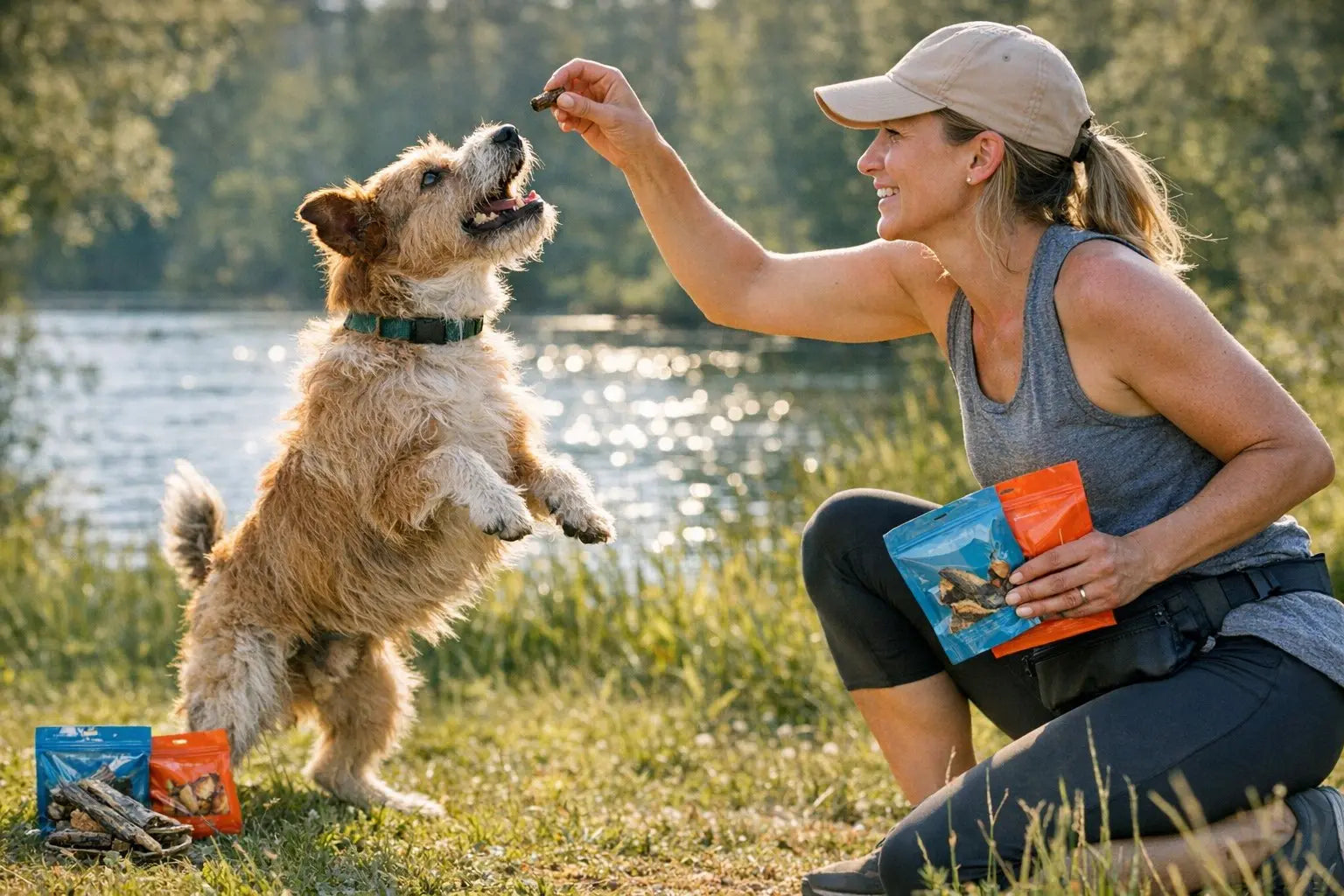 Dog treat comparison featuring fish treats and chicken treats for dogs
