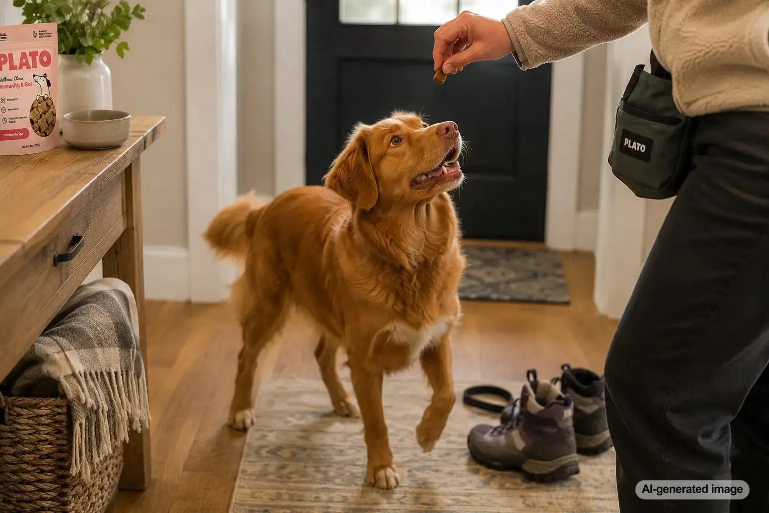 Dog enjoying portable air-dried treats for travel, walks, and on-the-go rewards