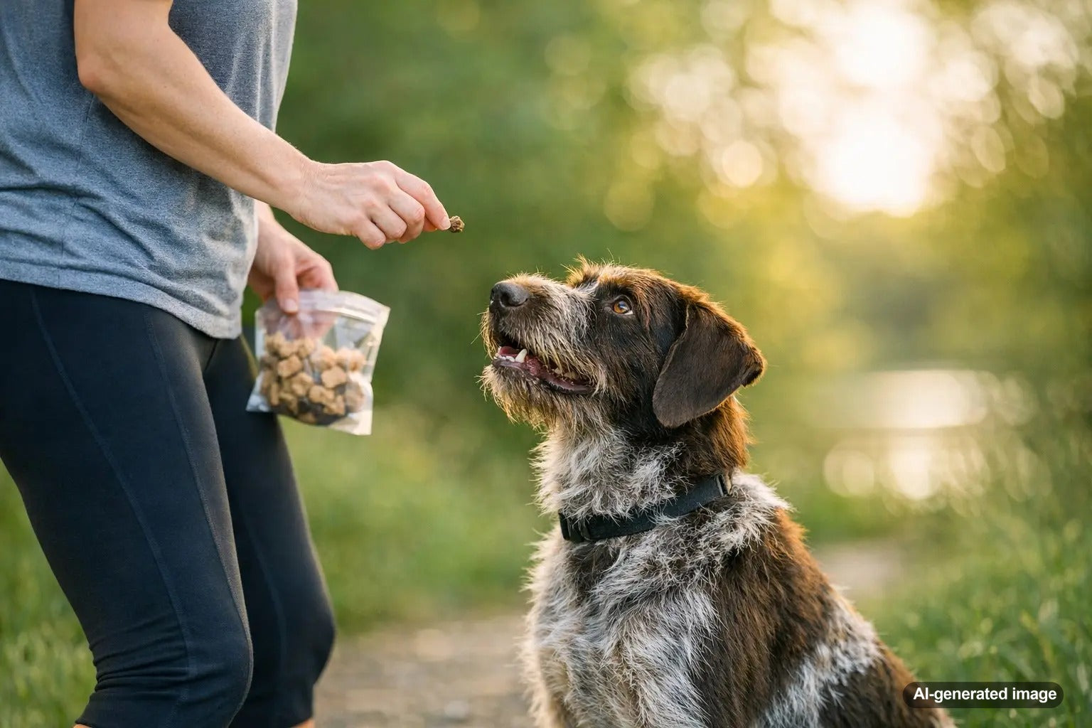 Dog owner learning about freeze dried raw dog food and air-dried alternatives for everyday feeding