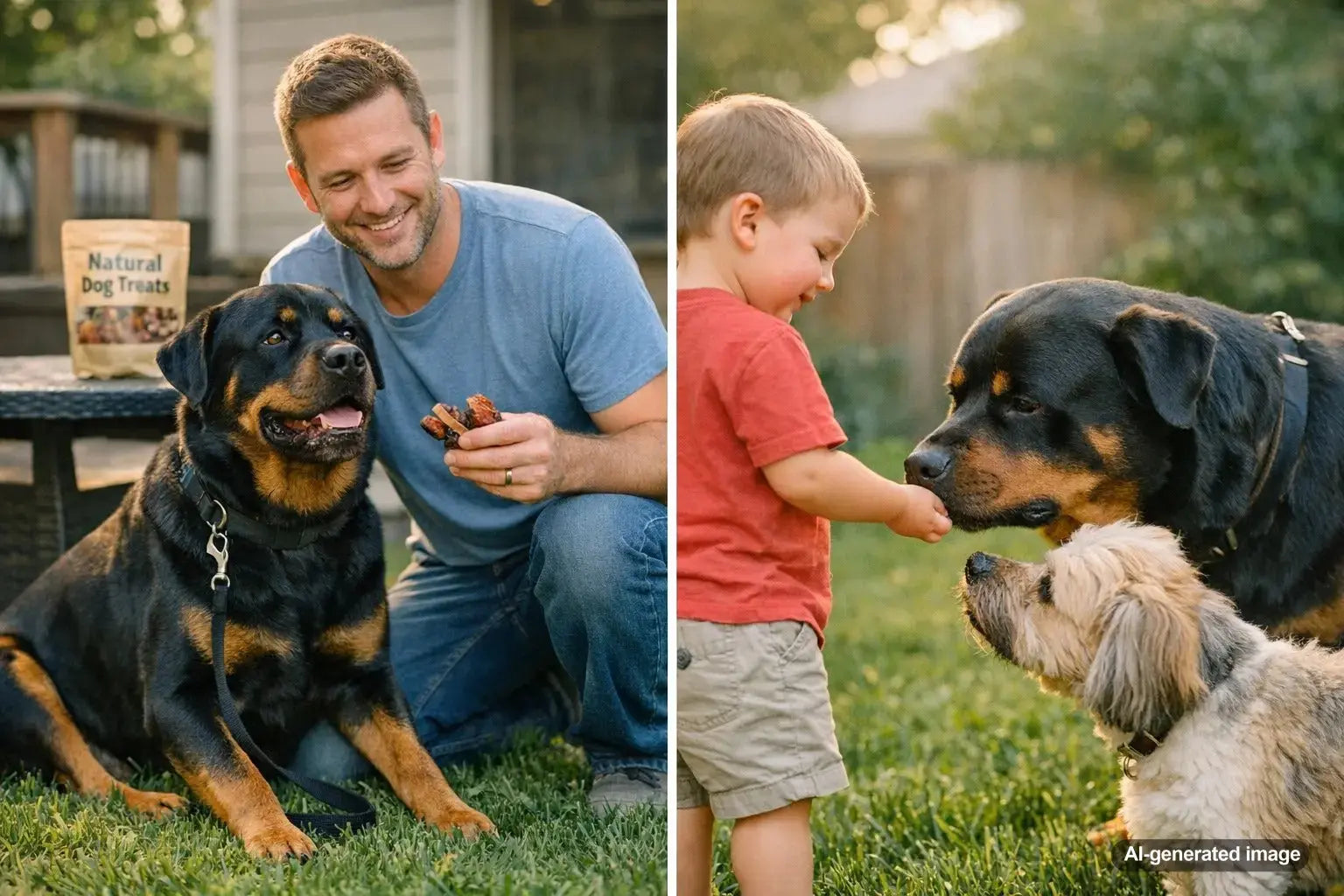 Rottweiler sitting calmly after socialization and training as a gentle guardian