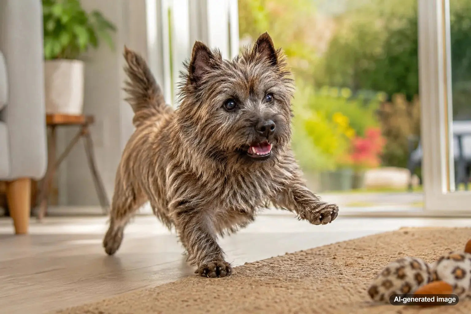 Playful Cairn Terrier enjoying digging barking and enrichment fun with Plato Pet Treats