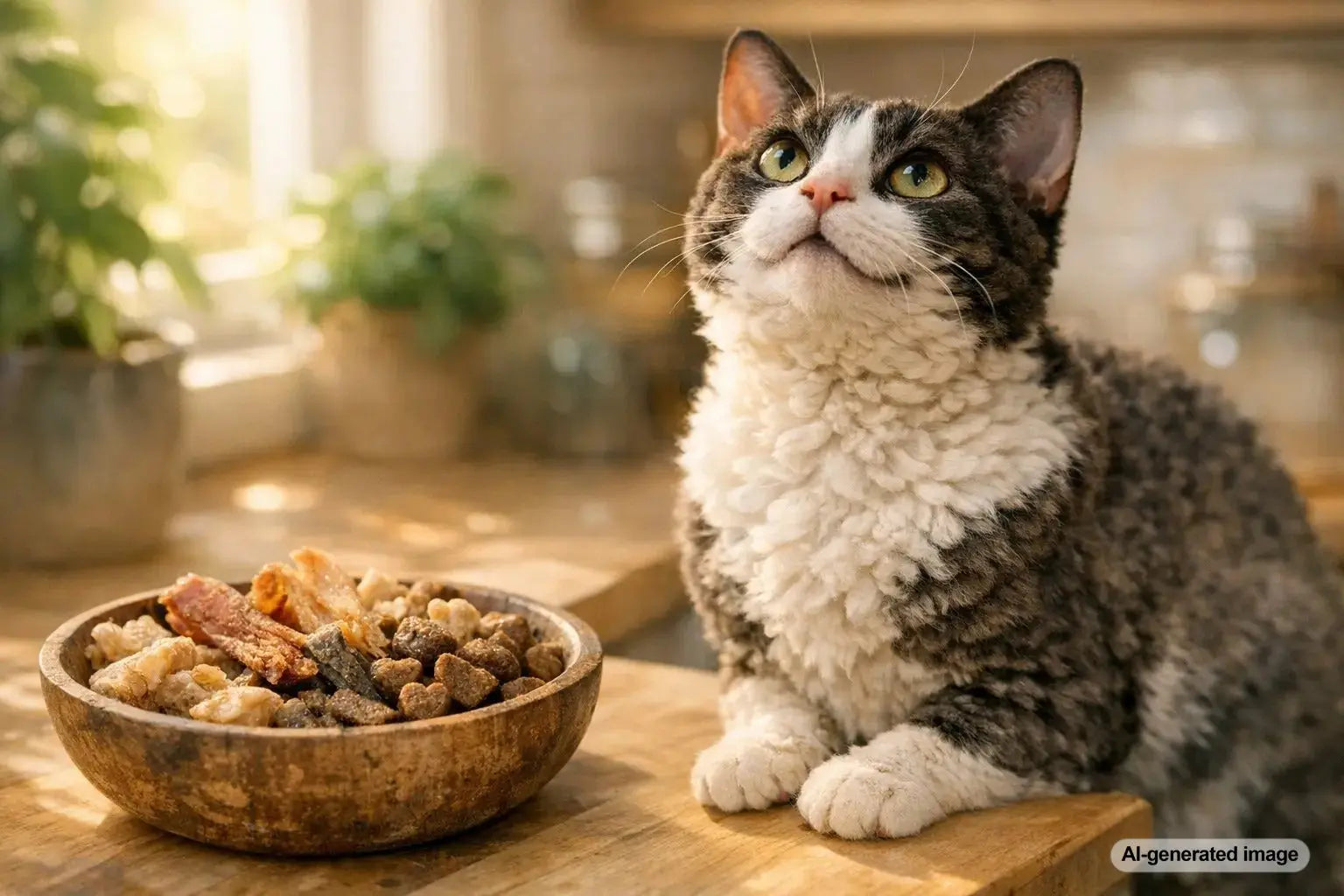 German Rex cat with soft curly coat resting indoors