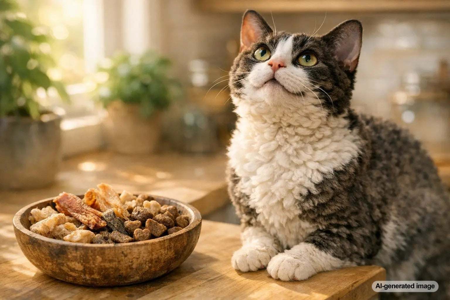 German Rex cat with soft curly coat resting indoors