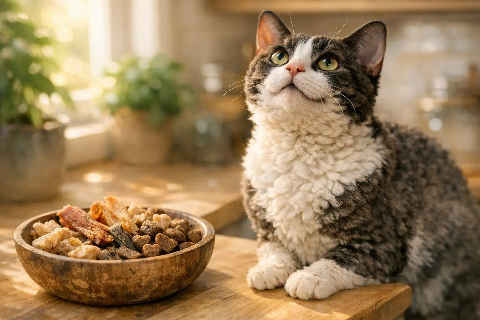 German Rex cat with soft curly coat resting indoors