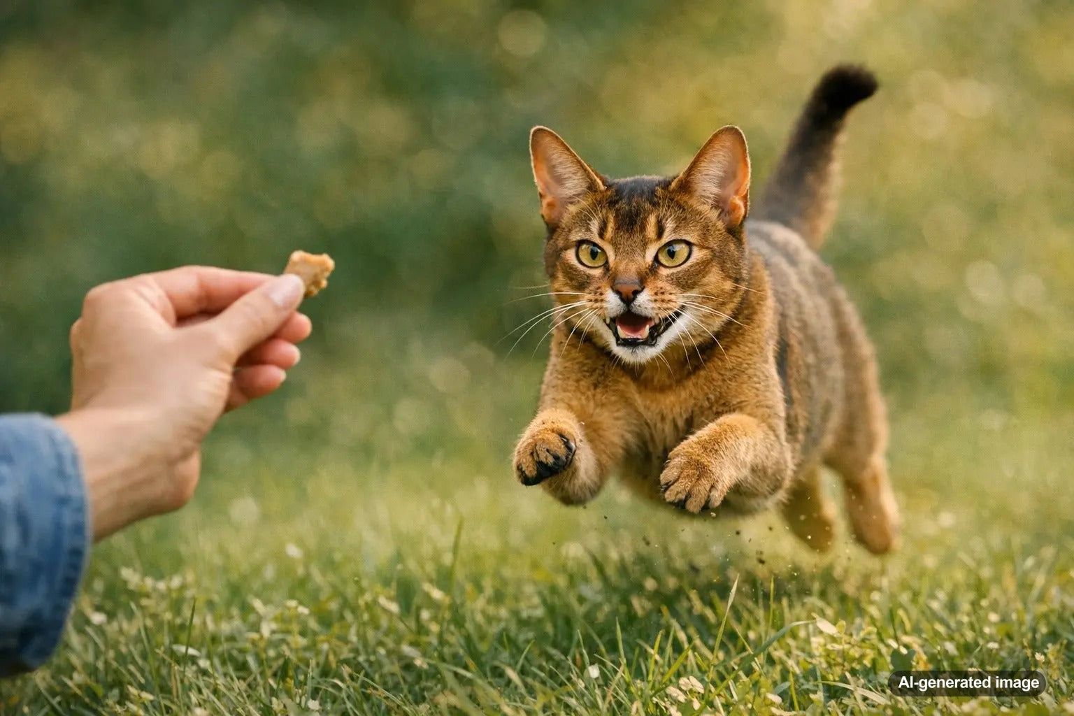 A playful Abyssinian cat exploring with bright curious eyes and an athletic pose