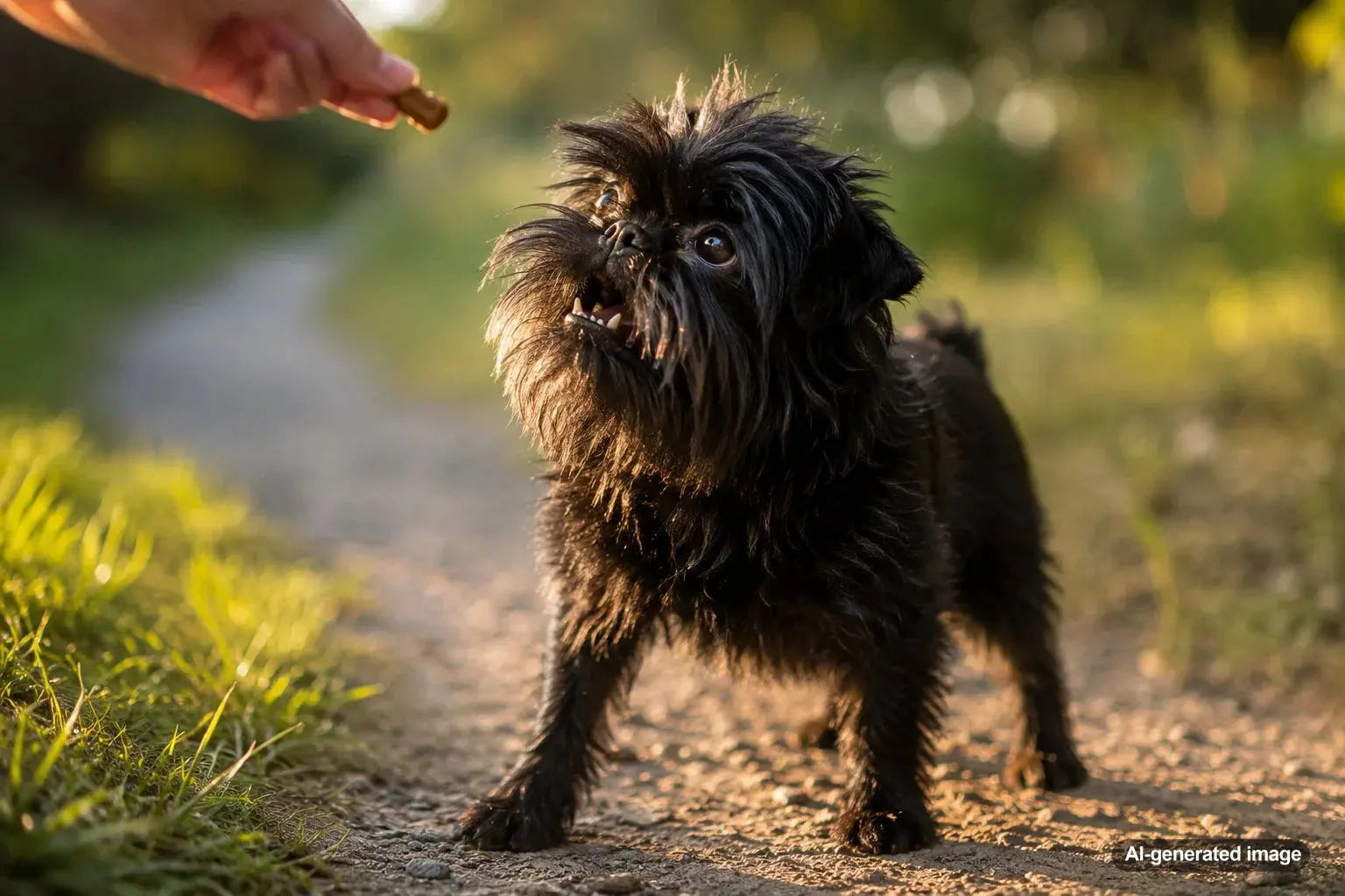 Black Affenpinscher with a shaggy coat and playful monkey-like expression