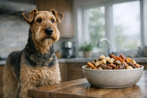 Airedale Terrier standing confidently outdoors showcasing the commanding presence of the King of Terriers