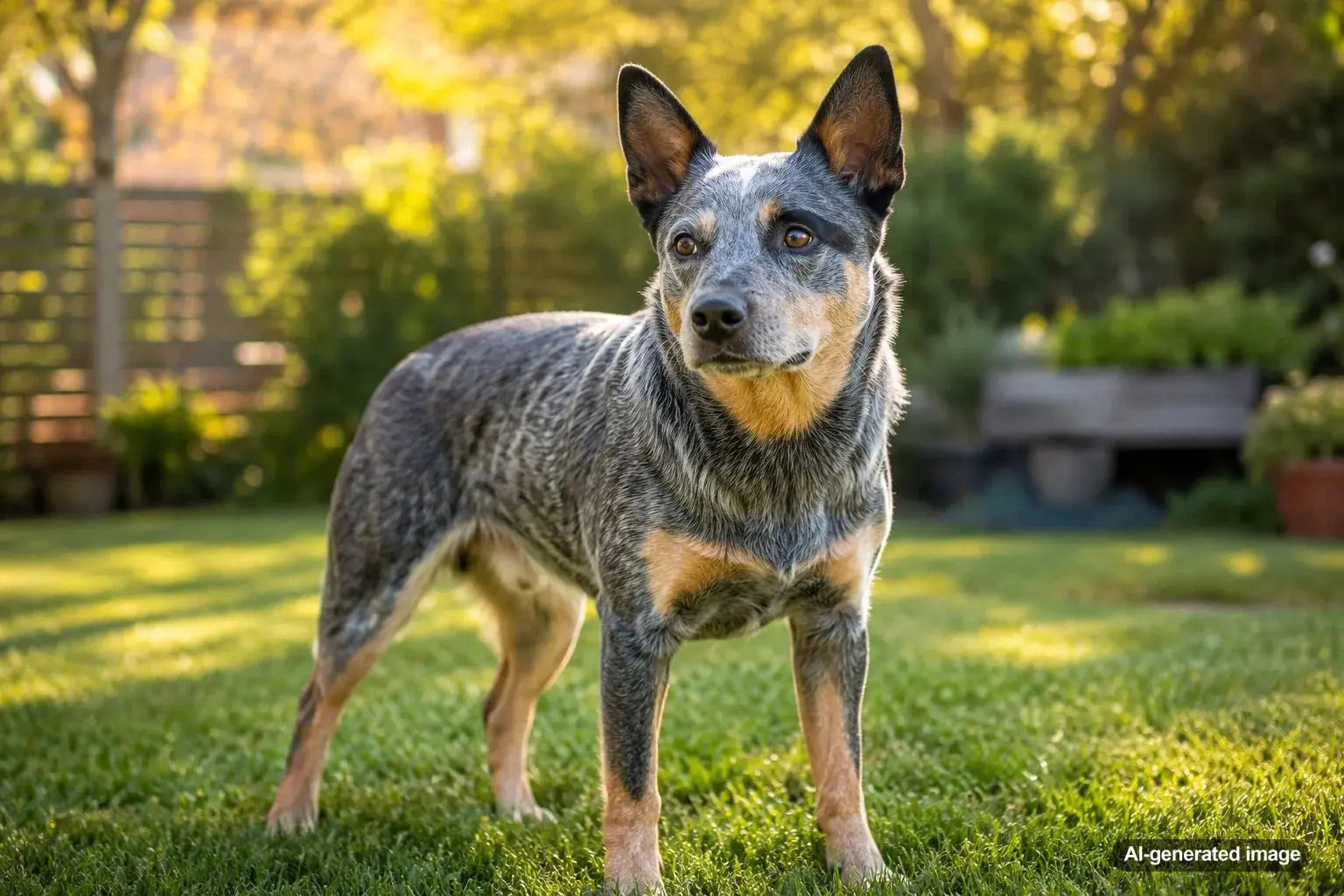 Australian Cattle Dog standing alert outdoors for a Plato Pet Treats breed guide