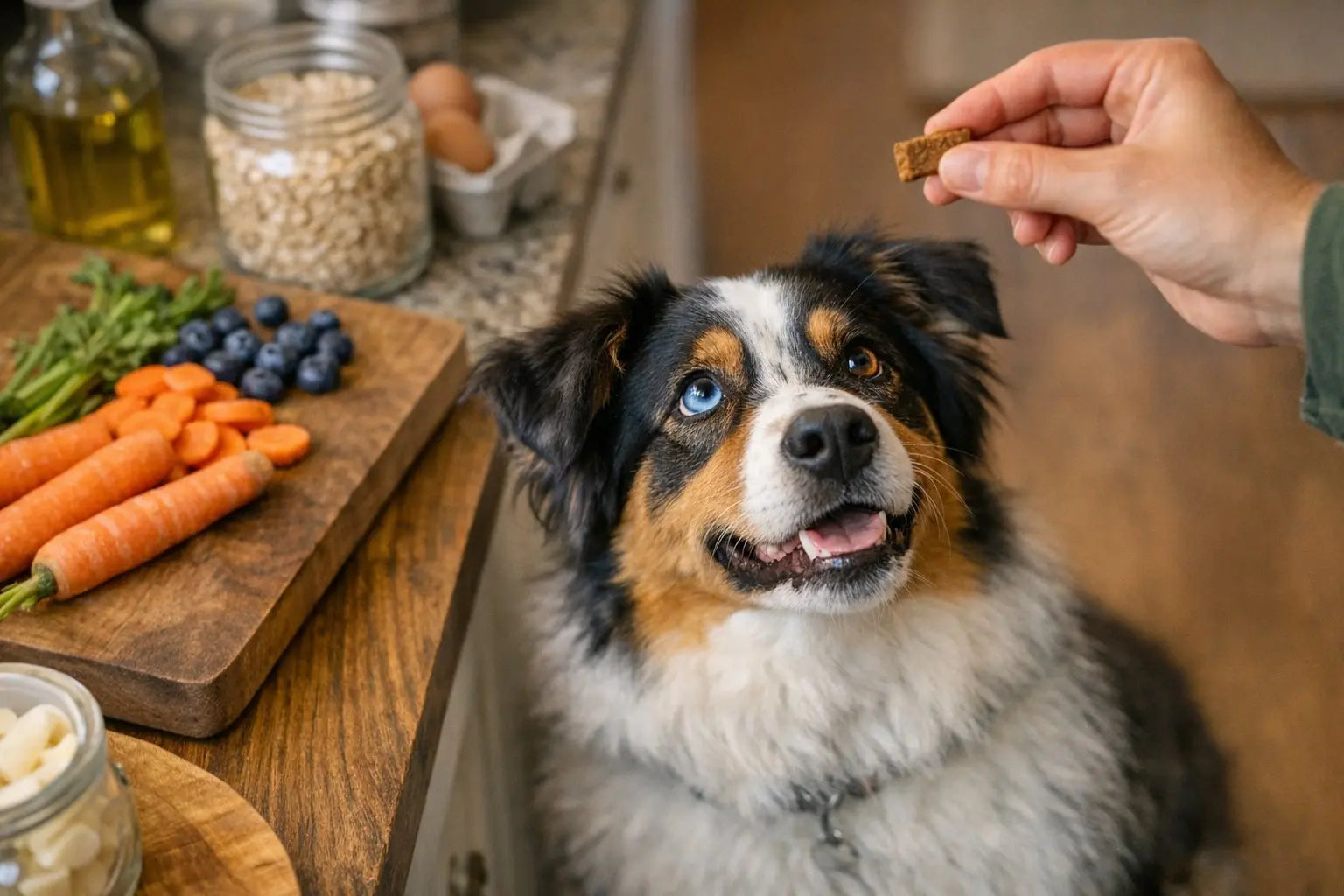 Australian Shepherd standing outdoors as an energetic and devoted Aussie companion