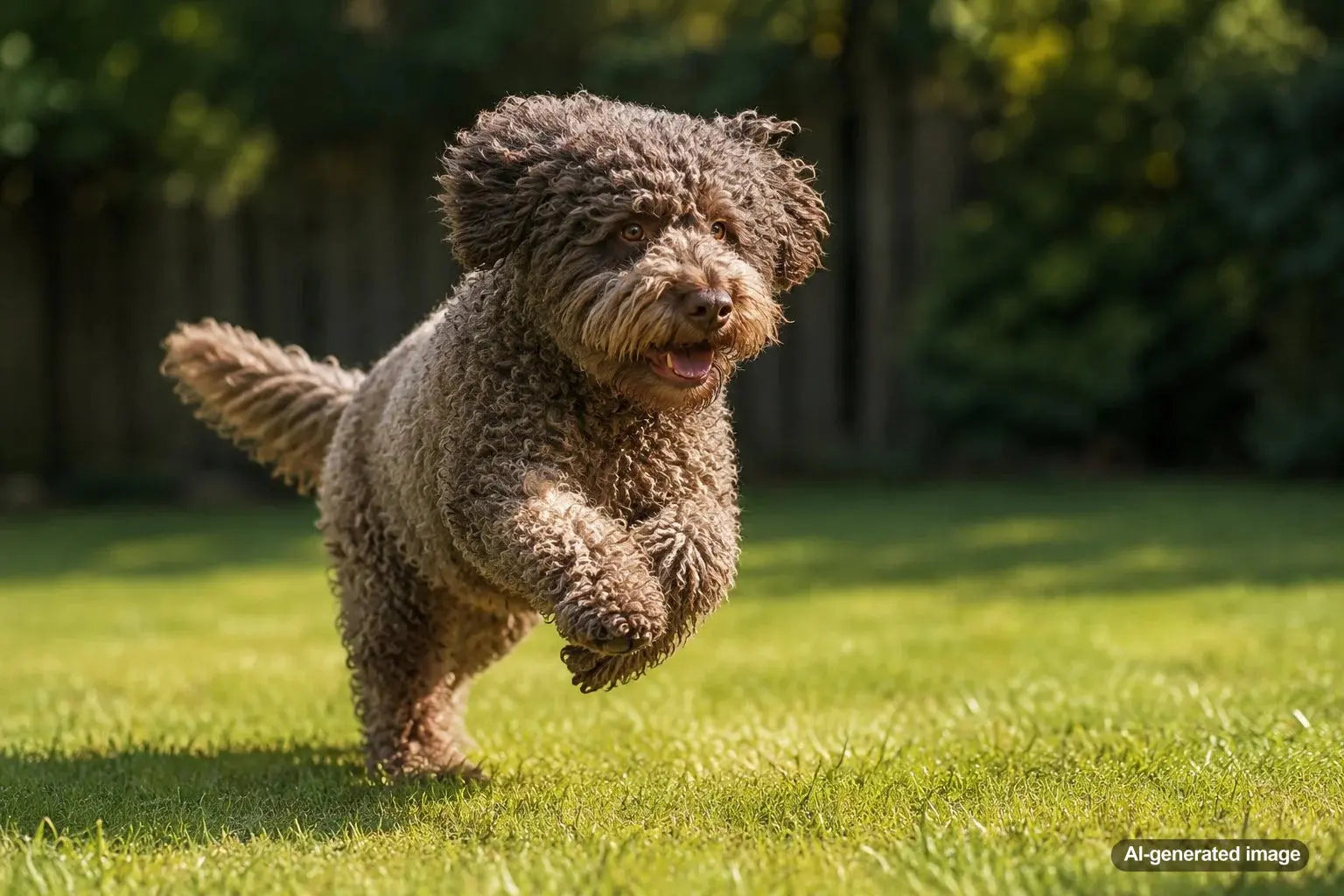 A woolly coated Barbet French water dog enjoying an outdoor adventure