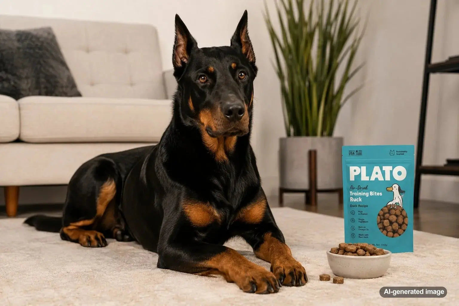 Black and tan Beauceron standing alert outdoors with a focused expression