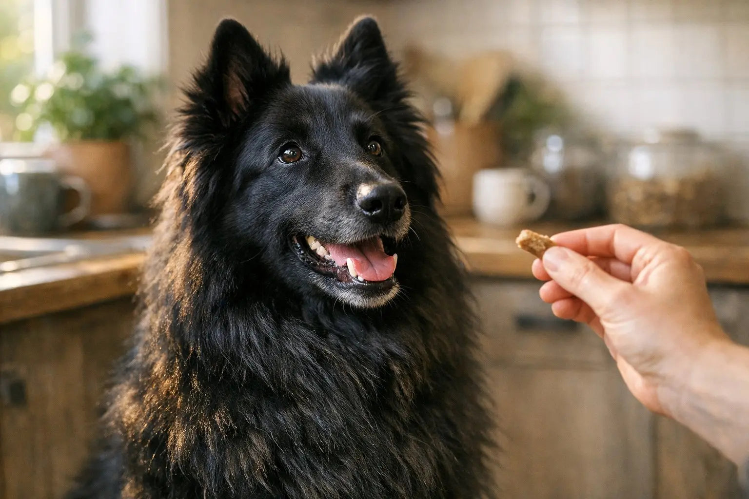 Belgian Sheepdog Groenendael portrait showing the long black coat and alert expression