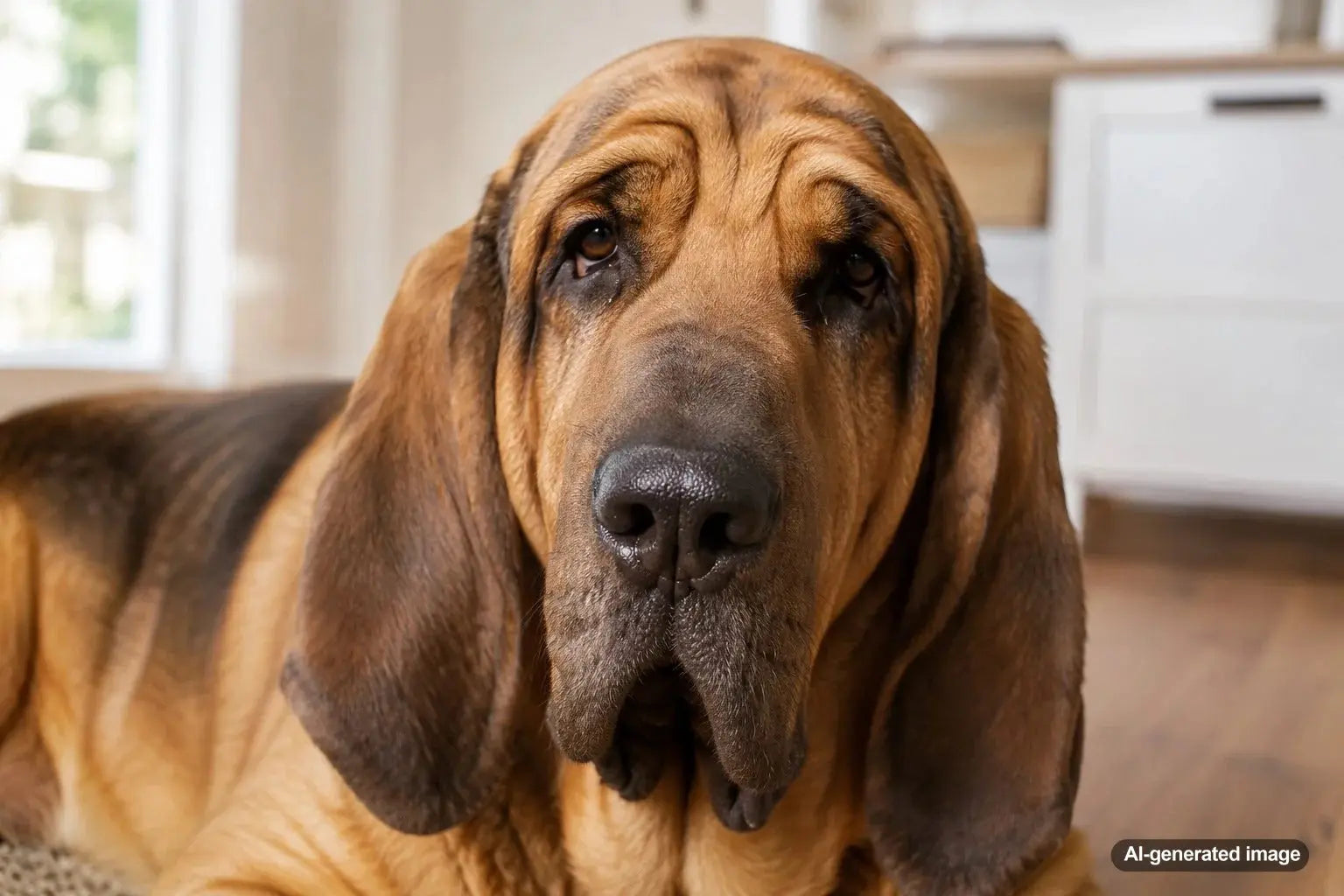 Gentle Bloodhound using its powerful nose while exploring an outdoor trail