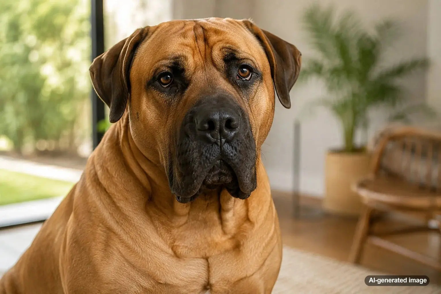 Powerful Boerboel standing watch on a South African farm