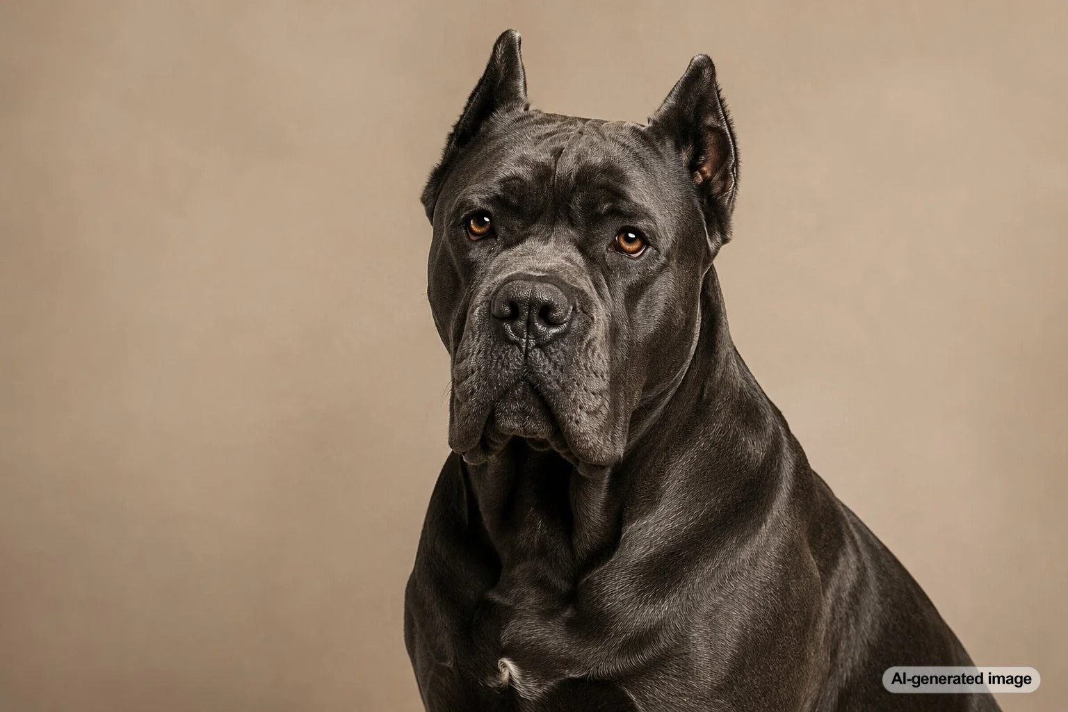 Powerful Cane Corso standing alert outdoors with the focused expression of an intelligent working guardian