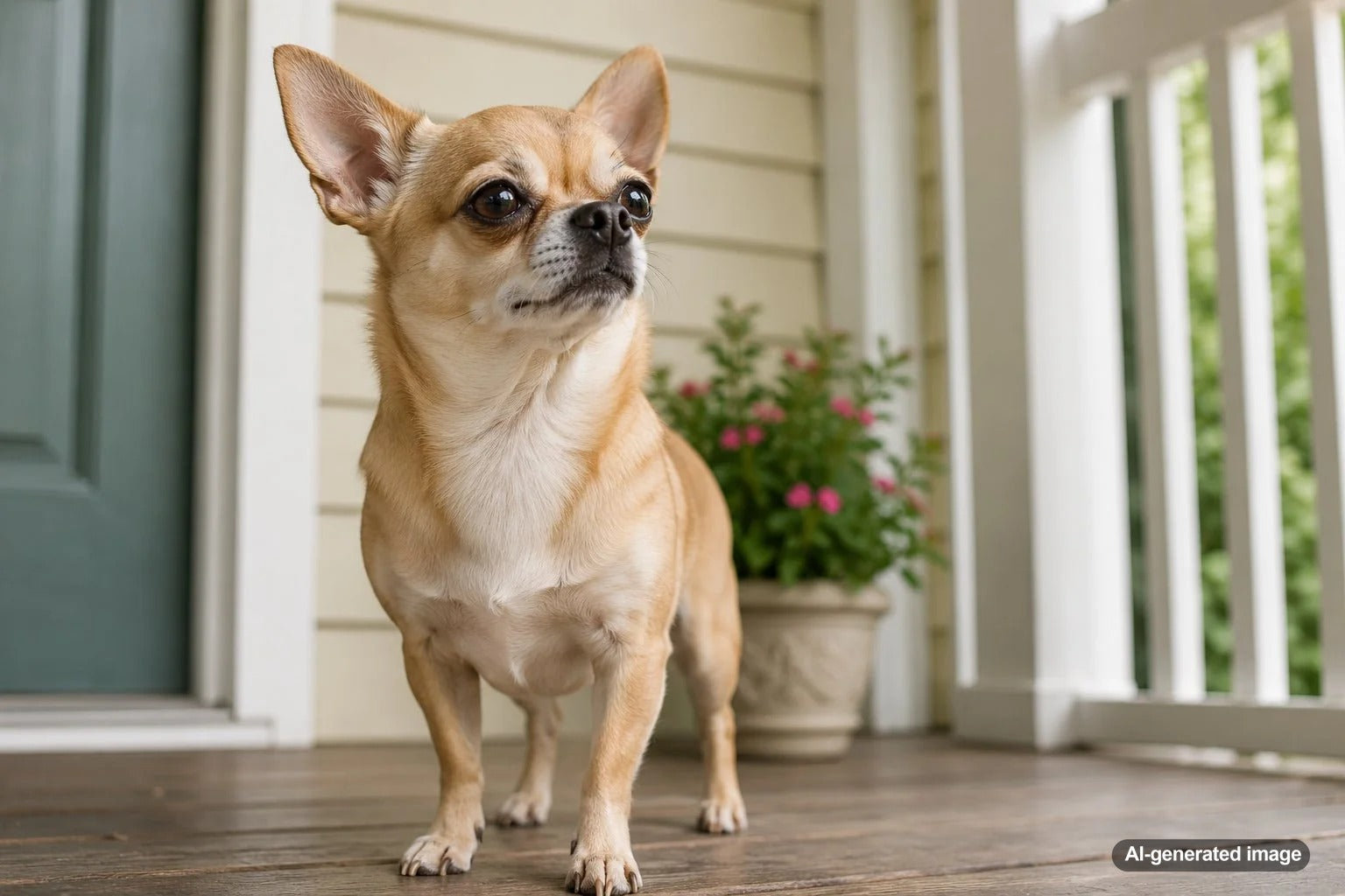Alert Chihuahua standing confidently with upright ears and an expressive personality