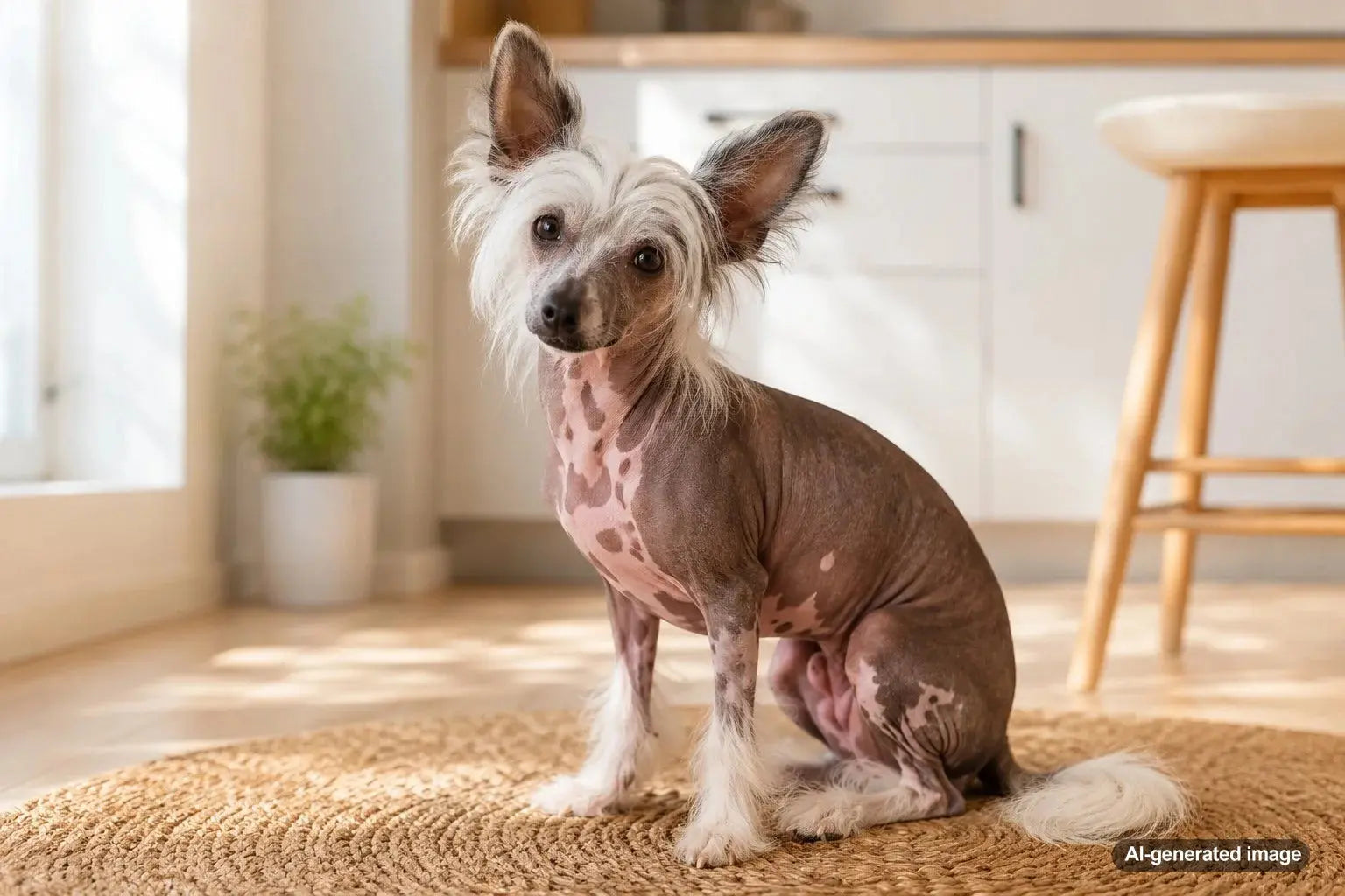 Chinese Crested dog displaying the breed's distinctive appearance and playful personality