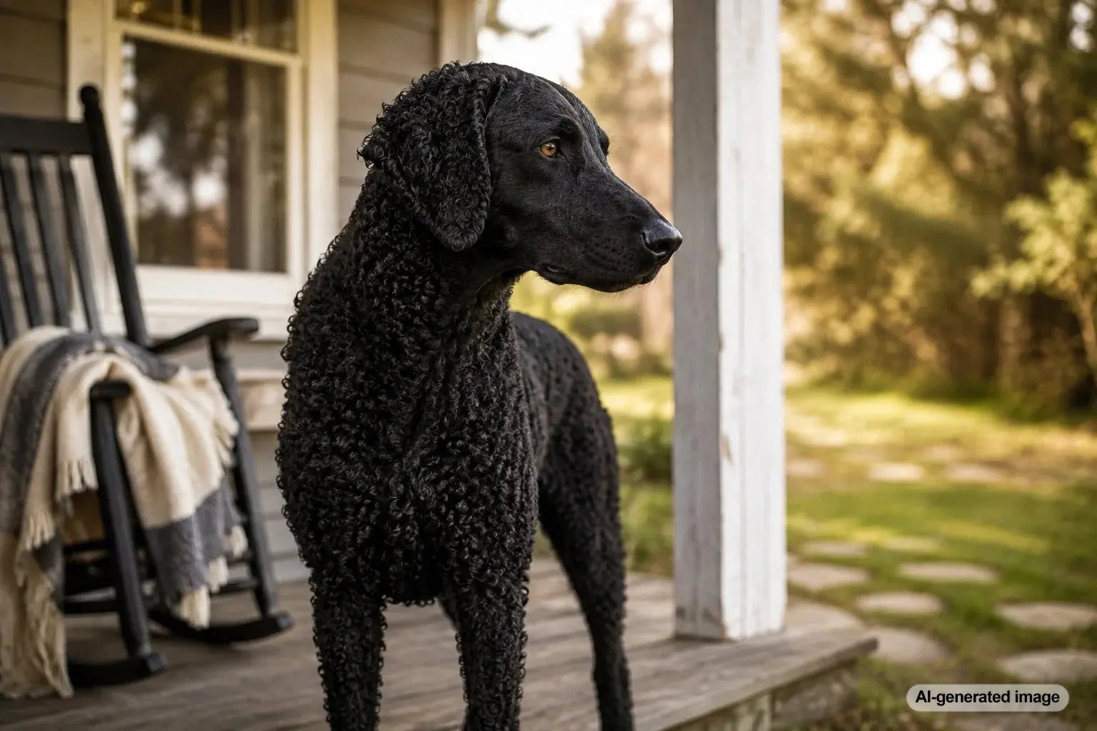 Curly-Coated Retriever showcasing the independent and athletic personality of this distinctive water retriever