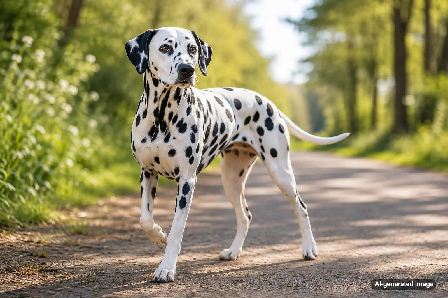Dalmatian dog standing with a stylish spotted coat for a breed guide by Plato Pet Treats