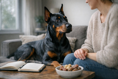 Doberman Pinscher standing alert and confident, showcasing the sleek and powerful silhouette of the Velvet Missile breed