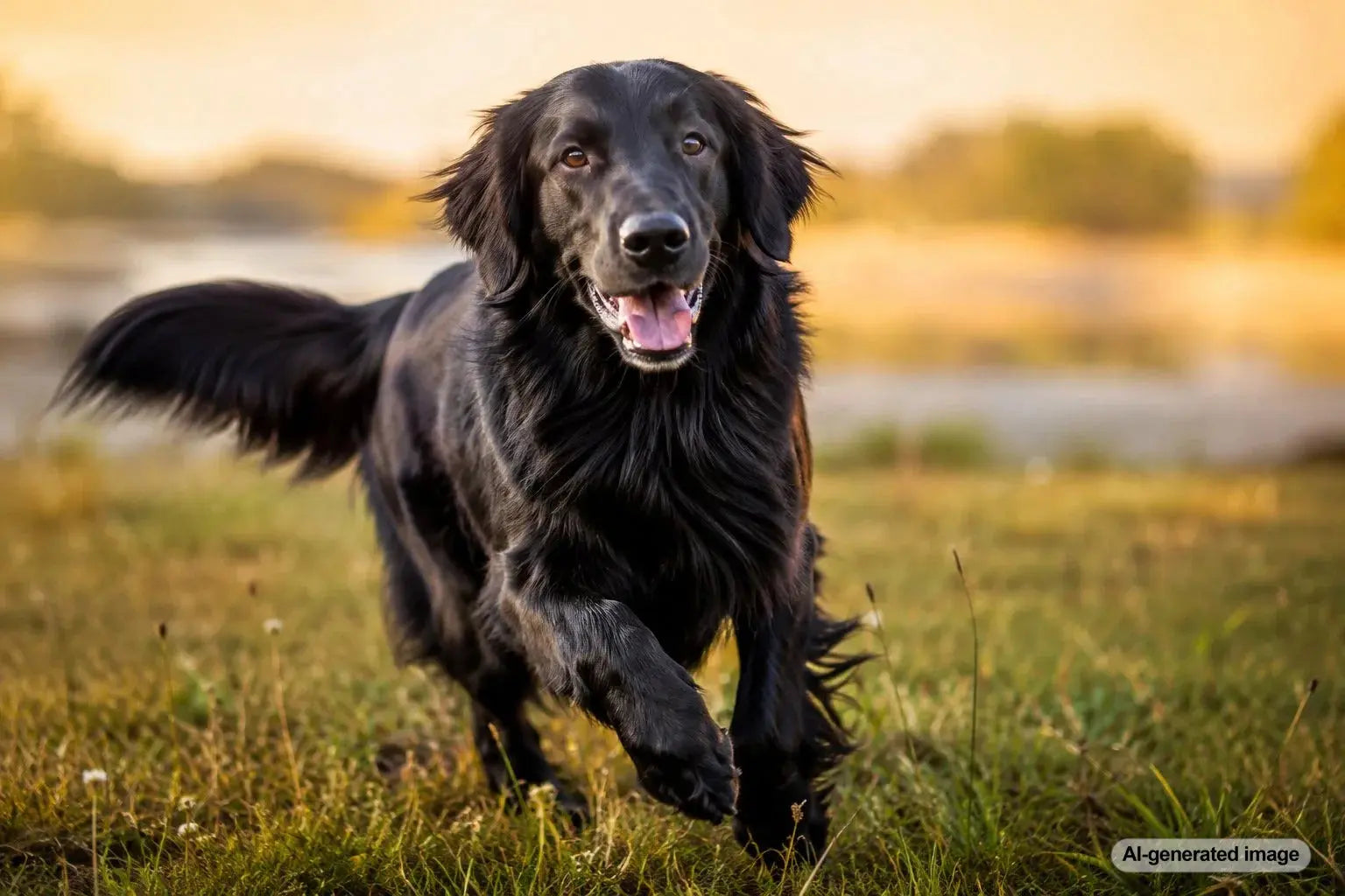 Happy Flat-Coated Retriever outdoors showing the playful forever puppy spirit of this sporting dog breed