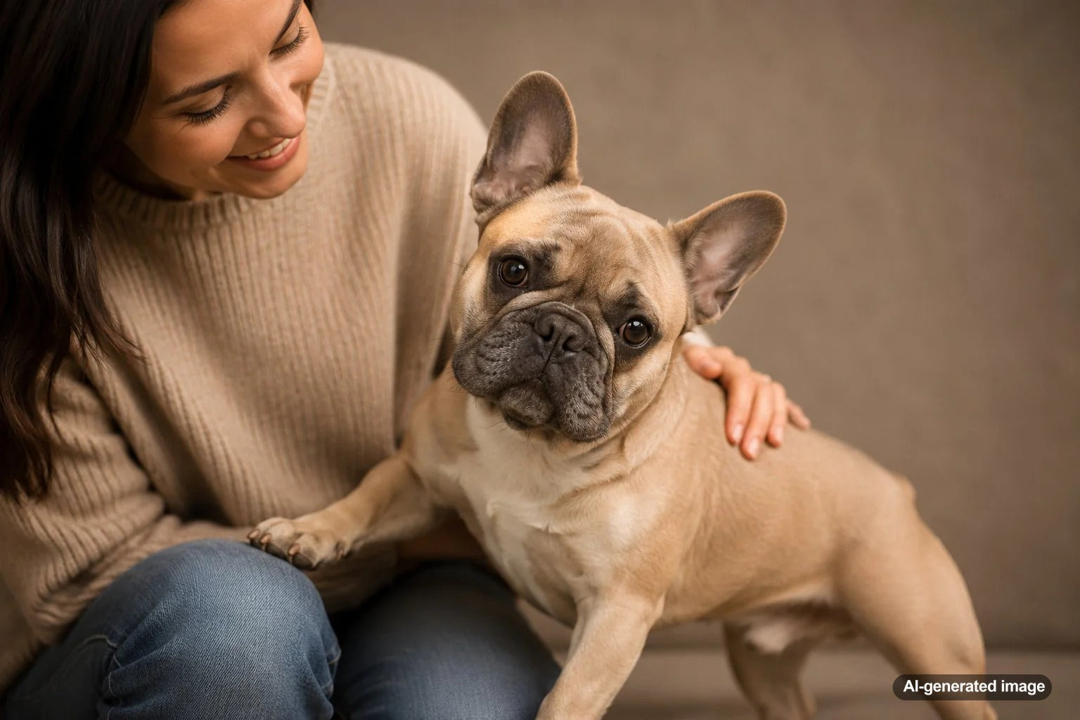 French Bulldog with bat ears sitting indoors as an affectionate city companion