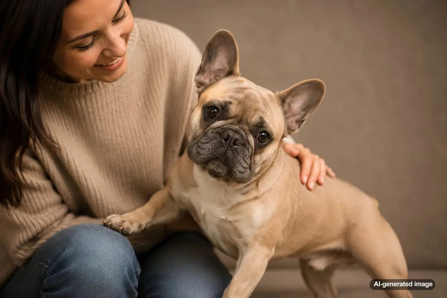 French Bulldog with bat ears sitting indoors as an affectionate city companion