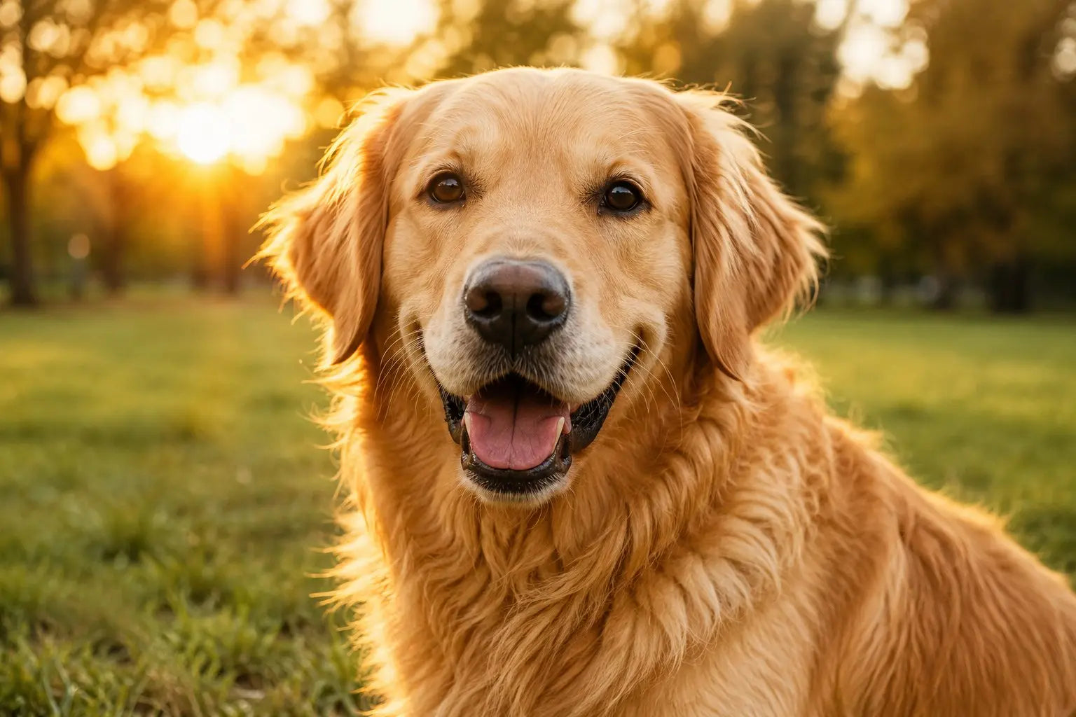 Happy Golden Retriever smiling outdoors as a devoted family dog
