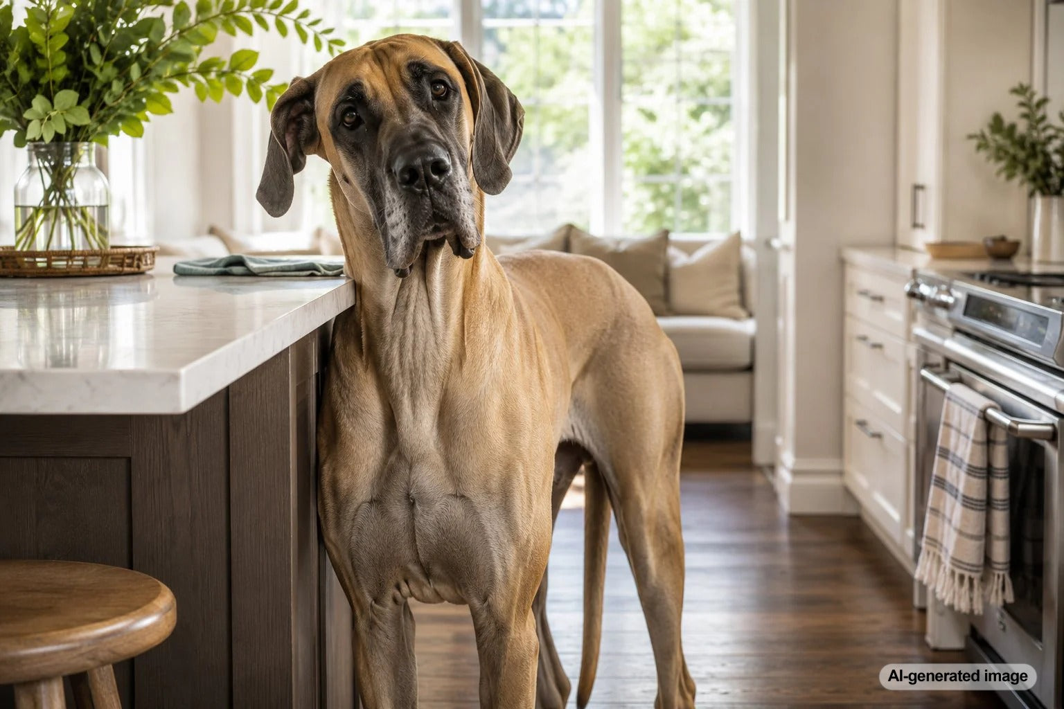 Great Dane standing proudly as a gentle giant and Apollo of Dogs
