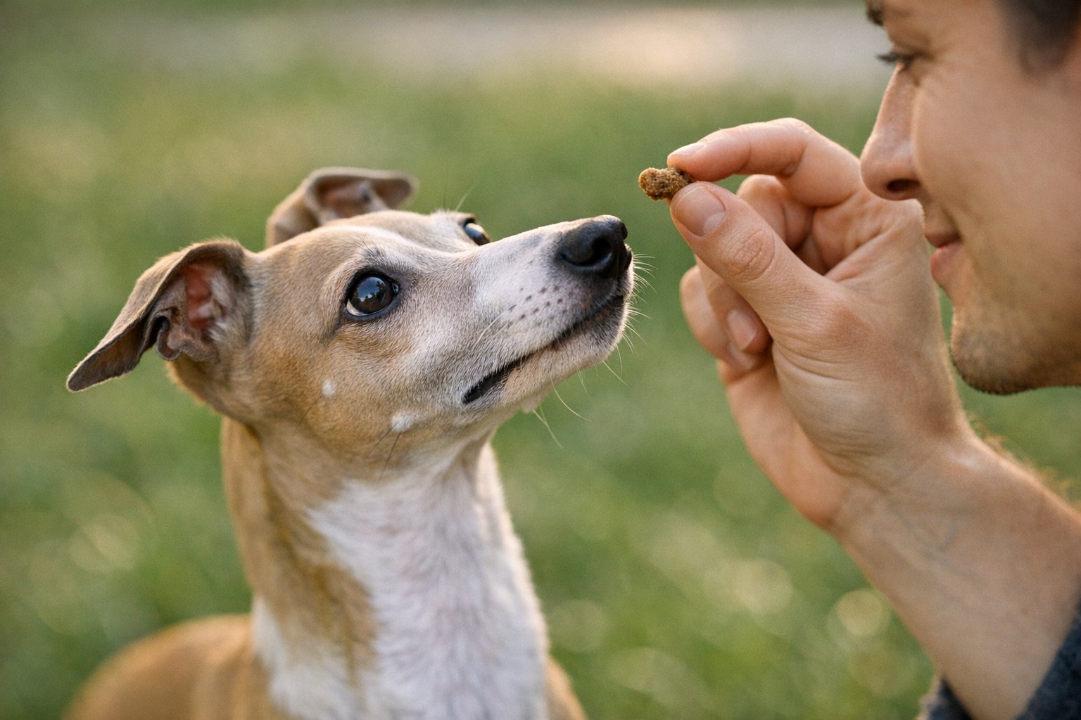 Italian Greyhound relaxing comfortably while looking elegant and alert