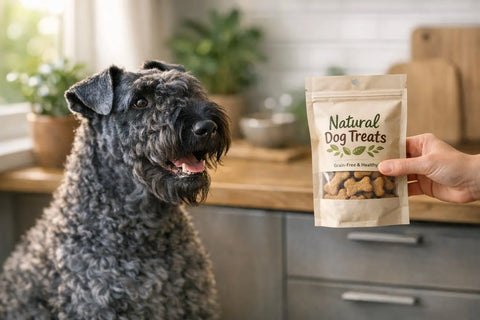 Kerry Blue Terrier with signature blue coat standing outdoors