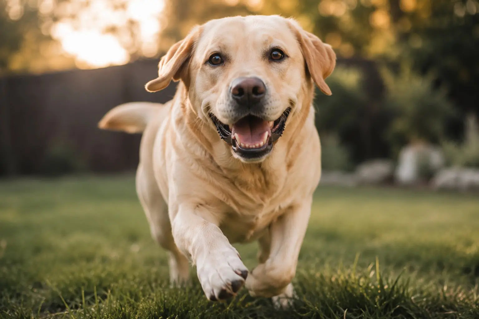 Happy Labrador Retriever enjoying an active outdoor moment as a beloved family dog