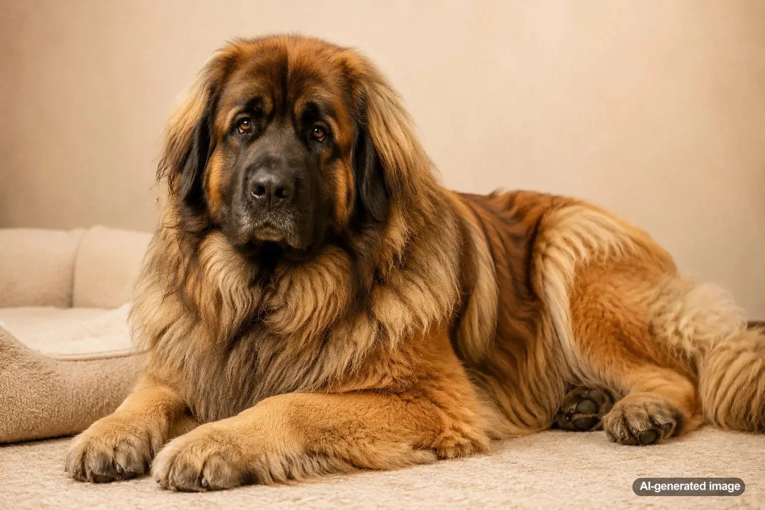 Leonberger dog with a lion-like mane relaxing as a gentle family companion