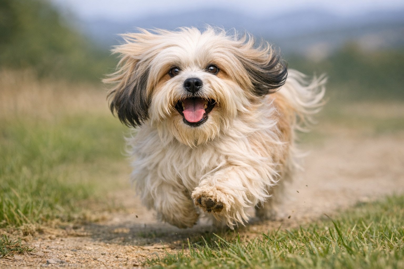 Lhasa Apso dog with a long bearded coat looking alert and confident as a Tibetan companion