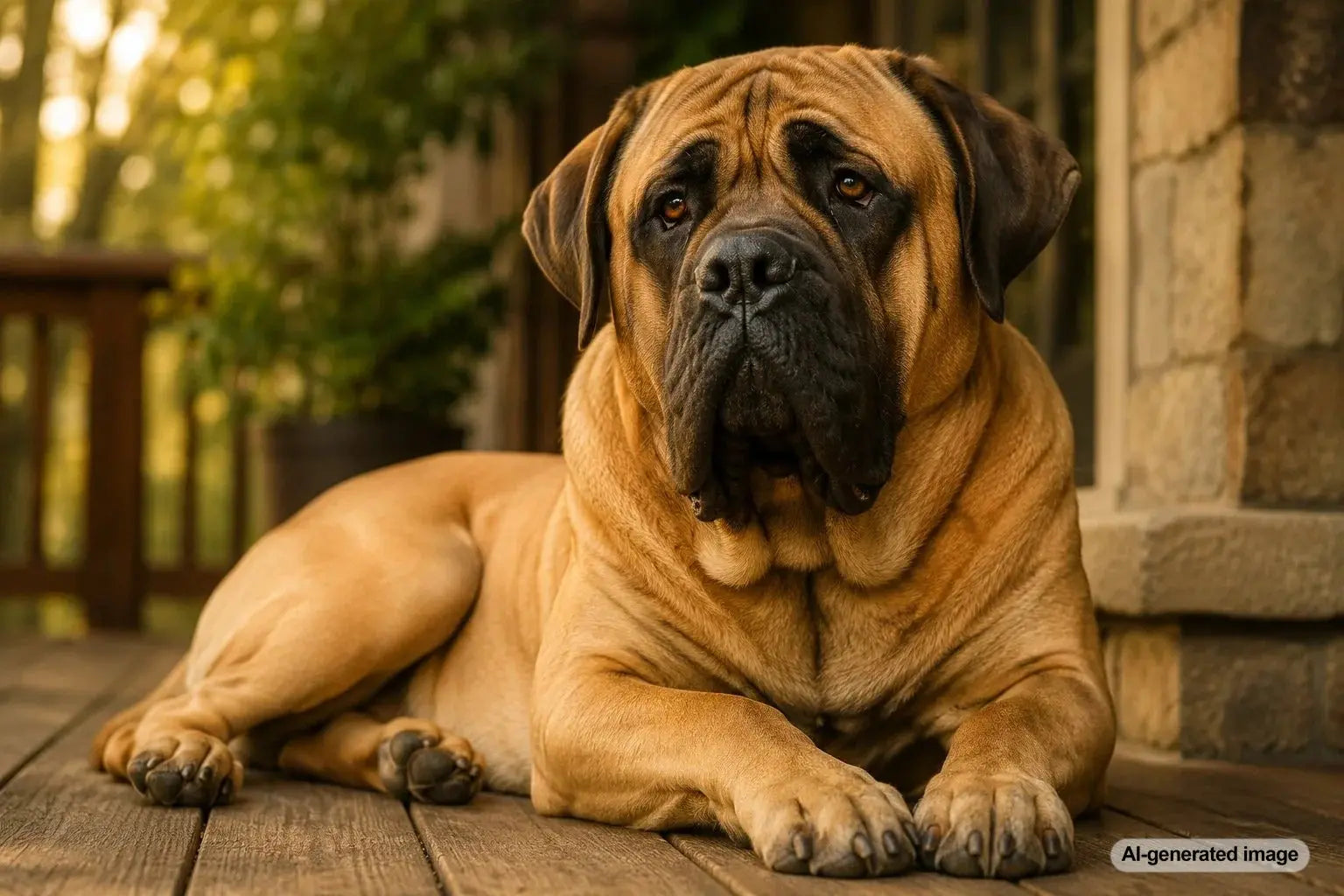 Mastiff dog showing the breed's massive build, gentle expression, and watchful eyes