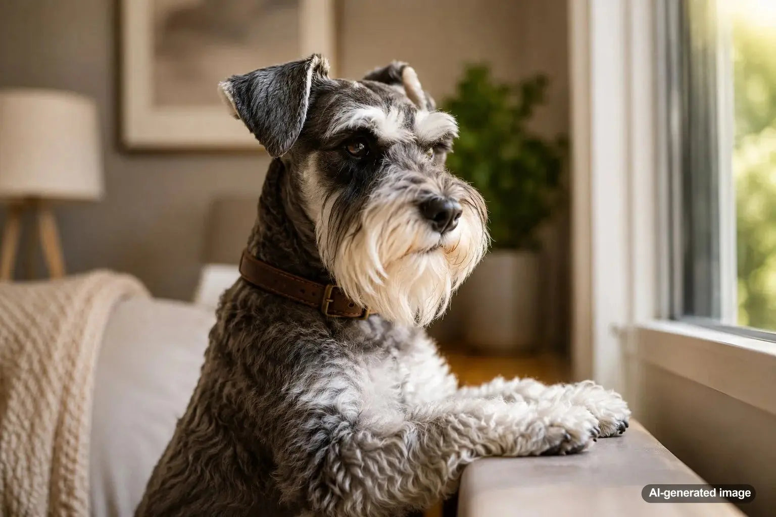 Miniature Schnauzer with a signature beard looking alert and confident