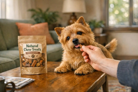 Norwich Terrier standing alert with a wiry red coat, showcasing the fearless and affectionate personality of this small but hardy dog breed