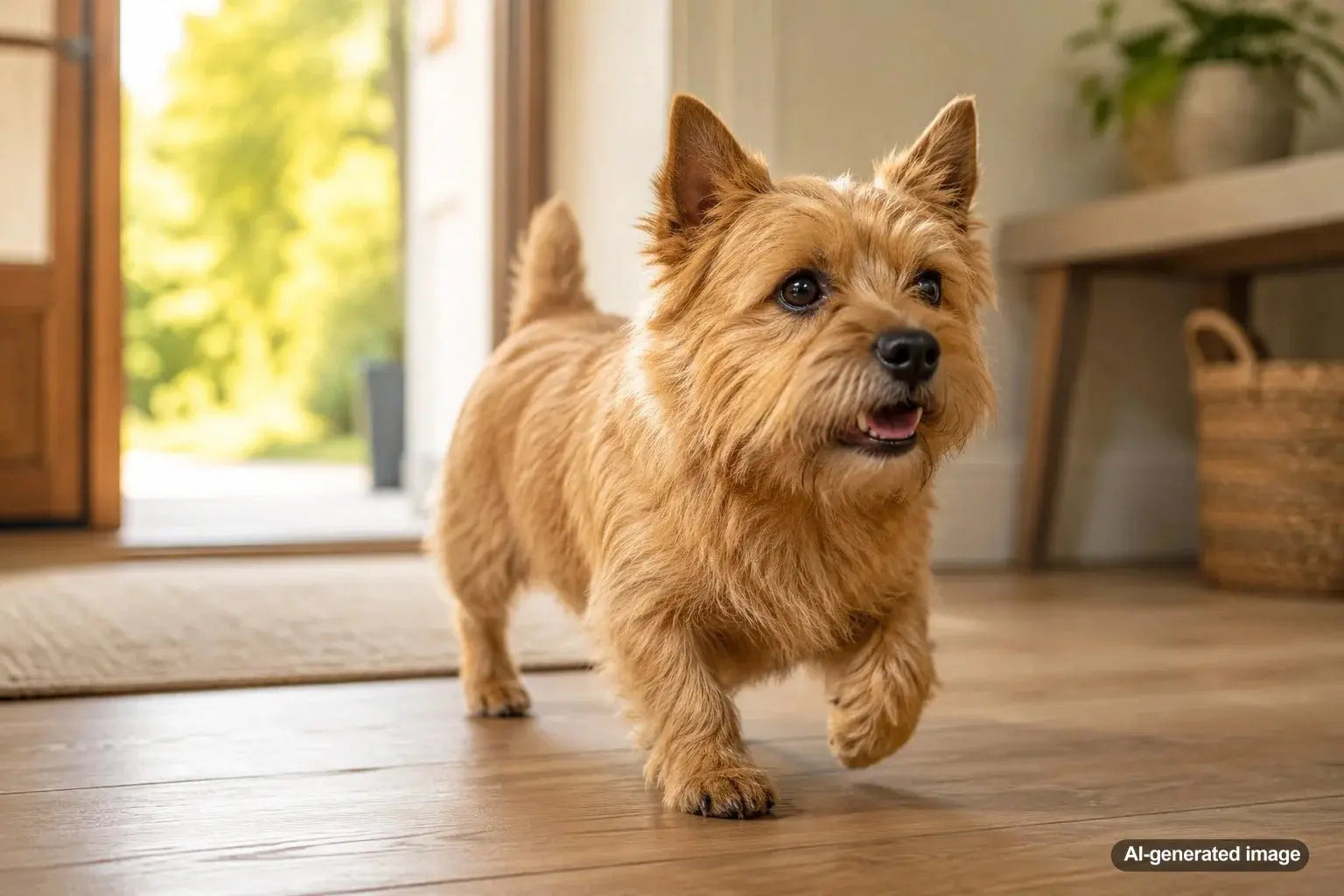Norwich Terrier small explorer with an alert expression and adventurous personality