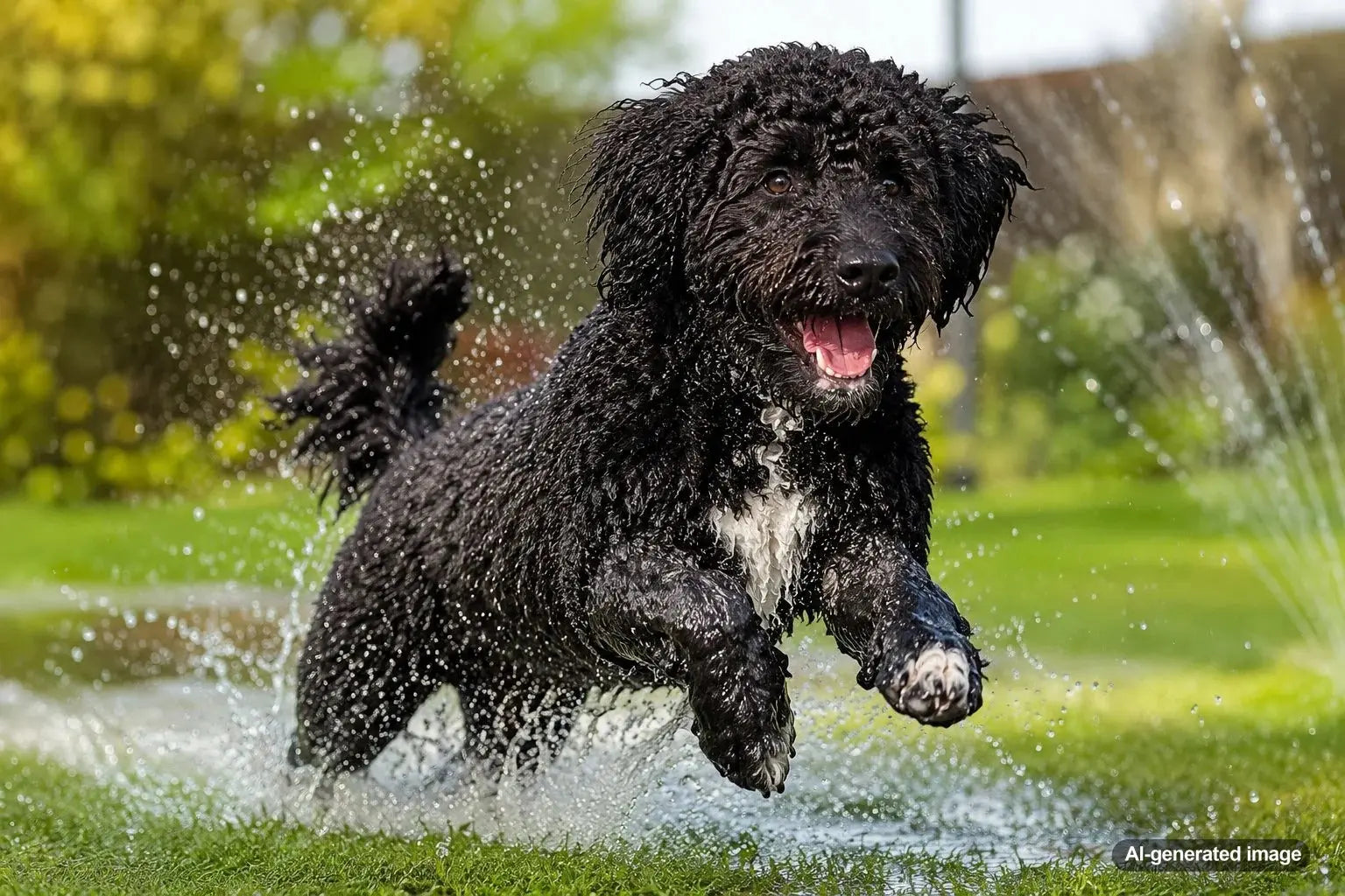 Portuguese Water Dog enjoying an active outdoor adventure near the water
