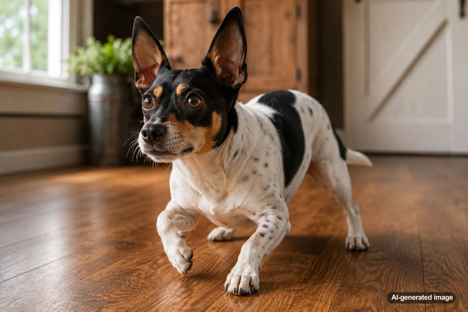 Alert Rat Terrier standing outdoors with quick, focused expression