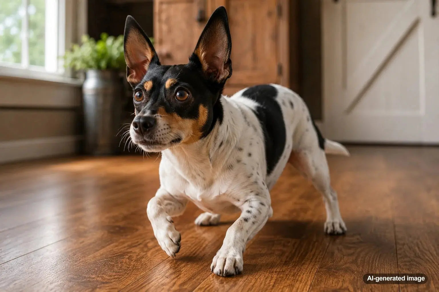 Alert Rat Terrier standing outdoors with quick, focused expression