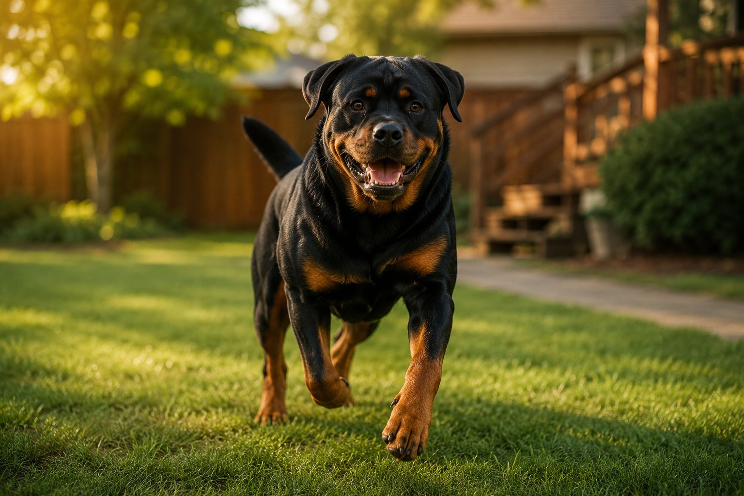 Confident Rottweiler family dog standing calmly as a loyal guardian and devoted companion