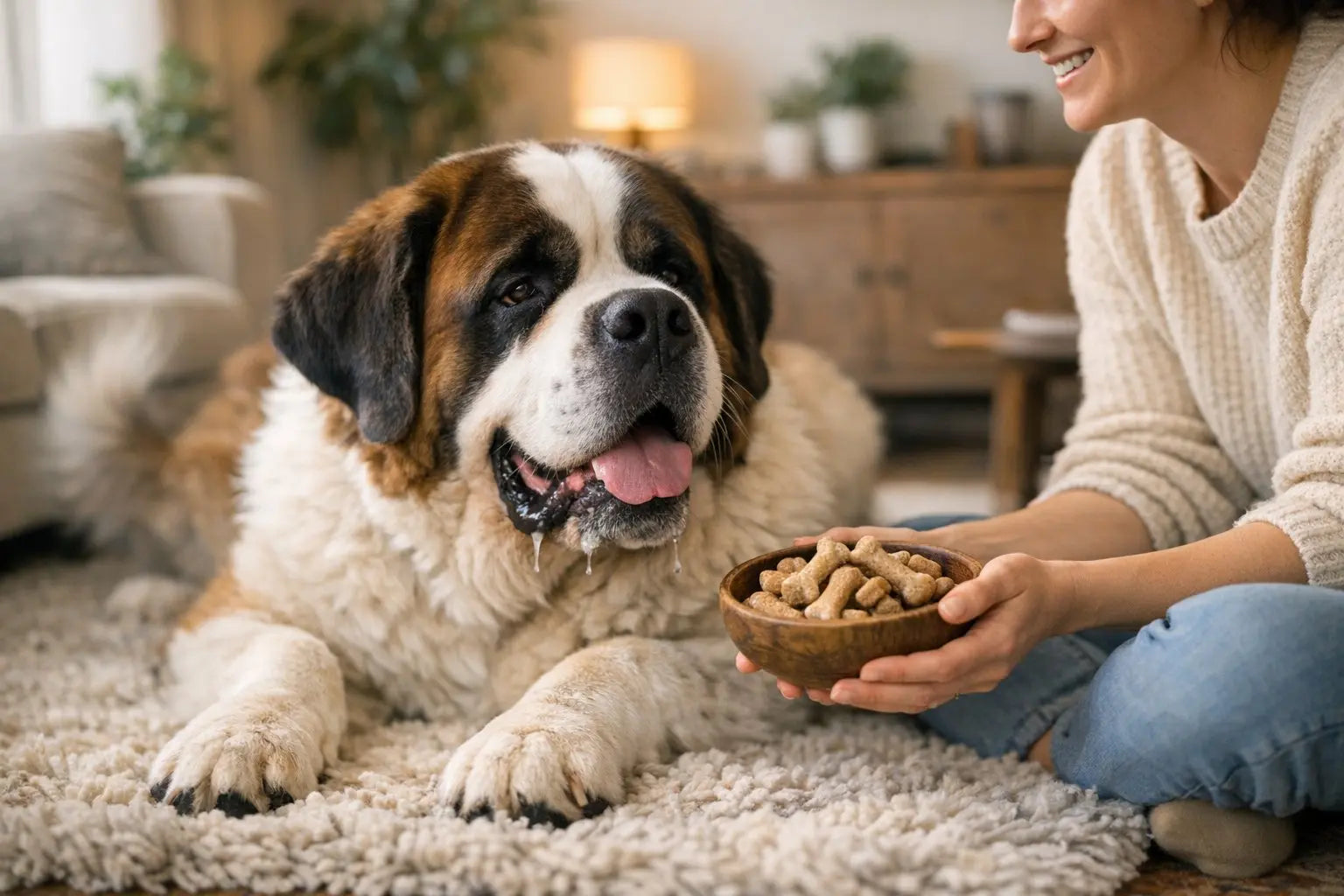 Saint Bernard gentle giant dog portrait with alpine rescuer theme