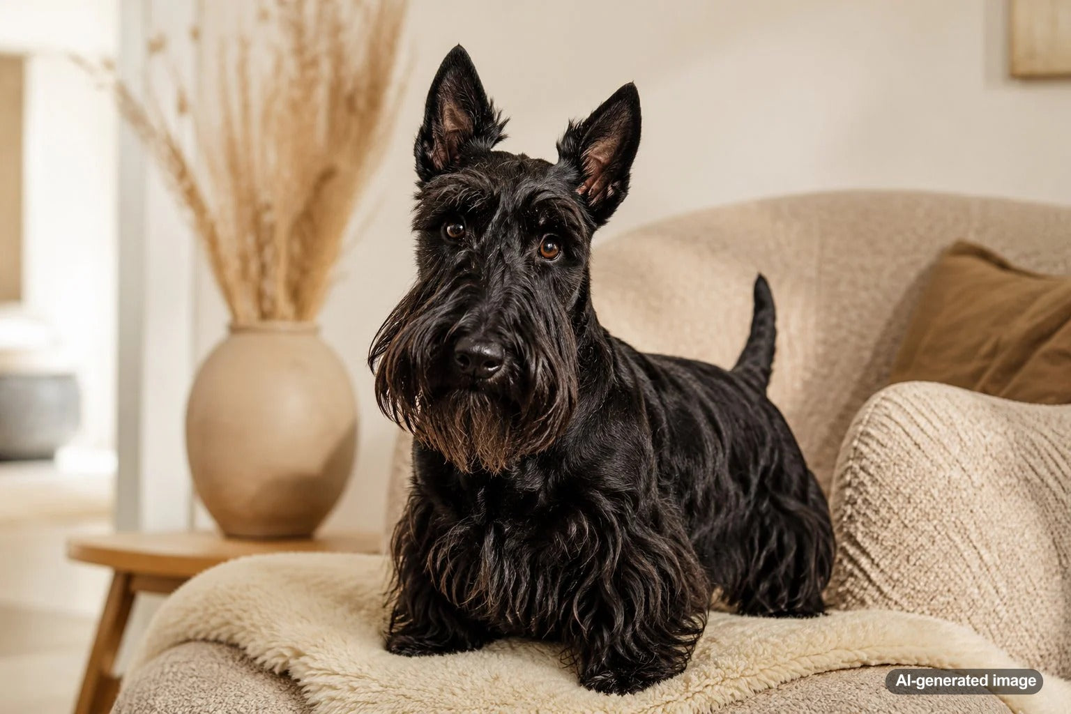 Scottish Terrier standing proudly with a dignified expression and classic wiry coat