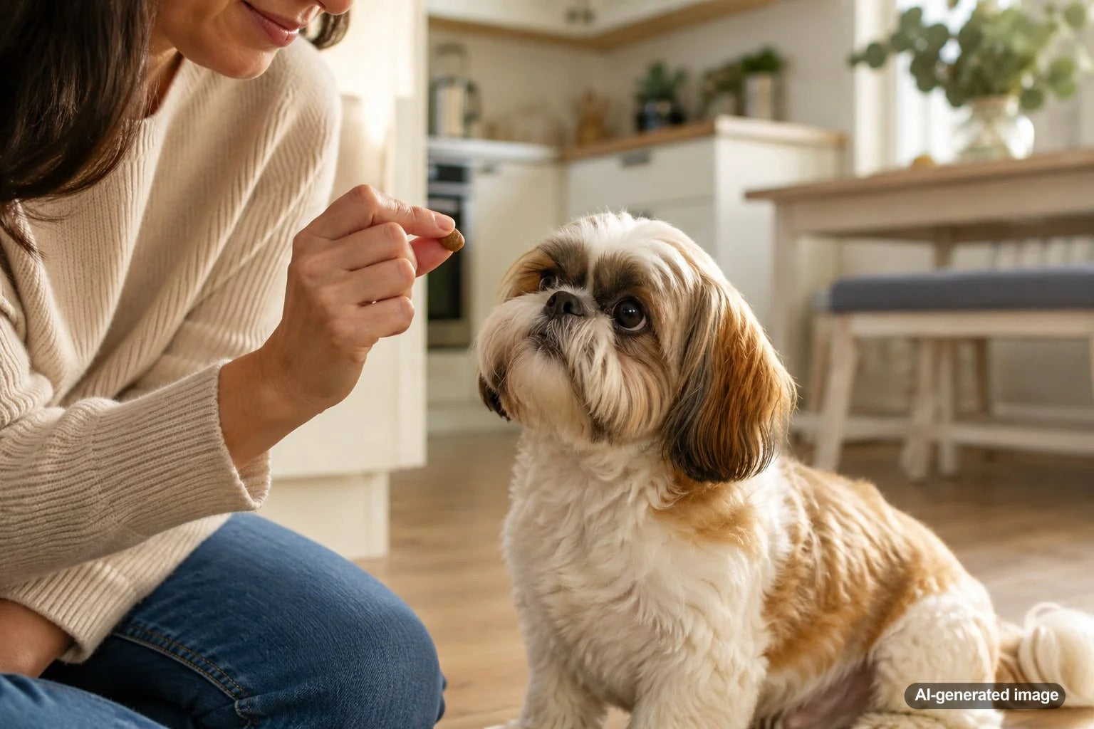 A charming Shih Tzu lap companion with a sweet expression and regal little lion personality
