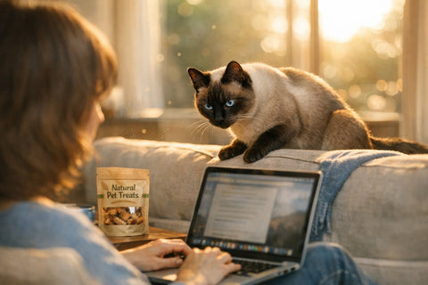 Siamese cat with blue eyes lounging indoors, showcasing the loyal and expressive personality of the breed