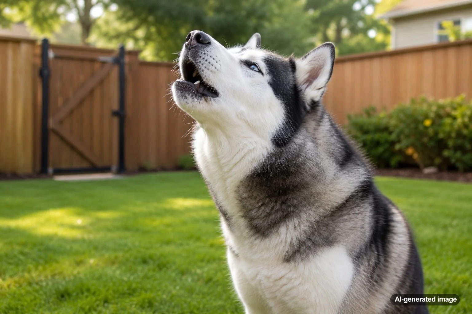 Siberian Husky standing outdoors with bright eyes and an alert, adventurous expression