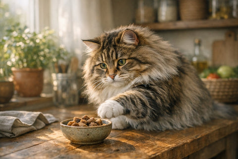 Siberian cat with thick fluffy coat showcasing the powerful and playful forest sprite nature of the breed